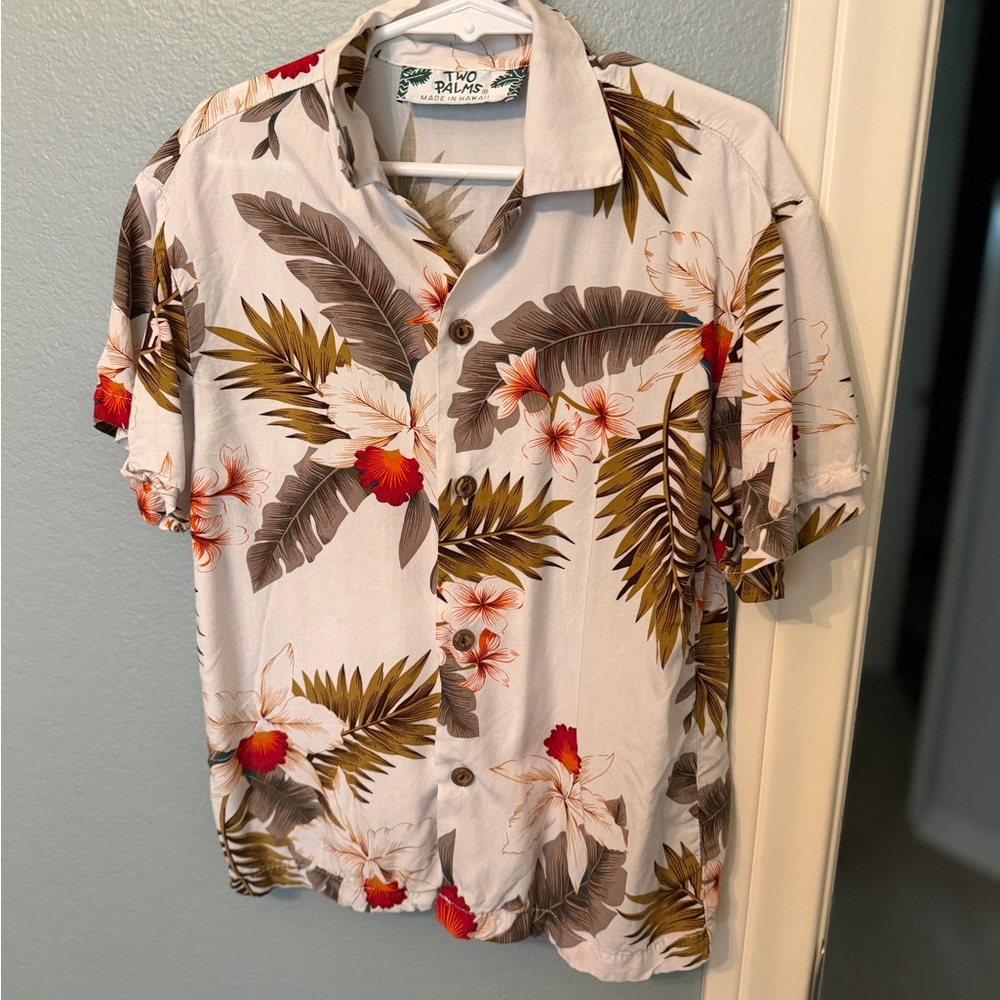 Two Palms Made in Hawaii boys Hawaiian shirt VGUC